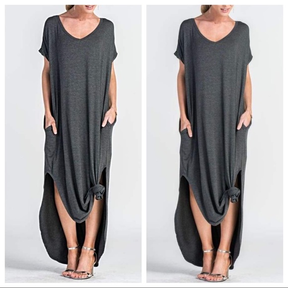 Grey side pockets loose fit maxi dress - Picture 2 of 6